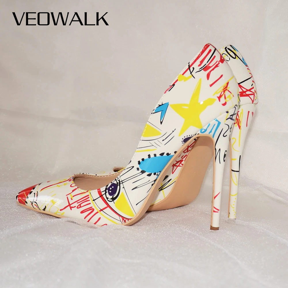 Patent Leather Pump - Veowalk artistico Graffiti stampato donna Sexy