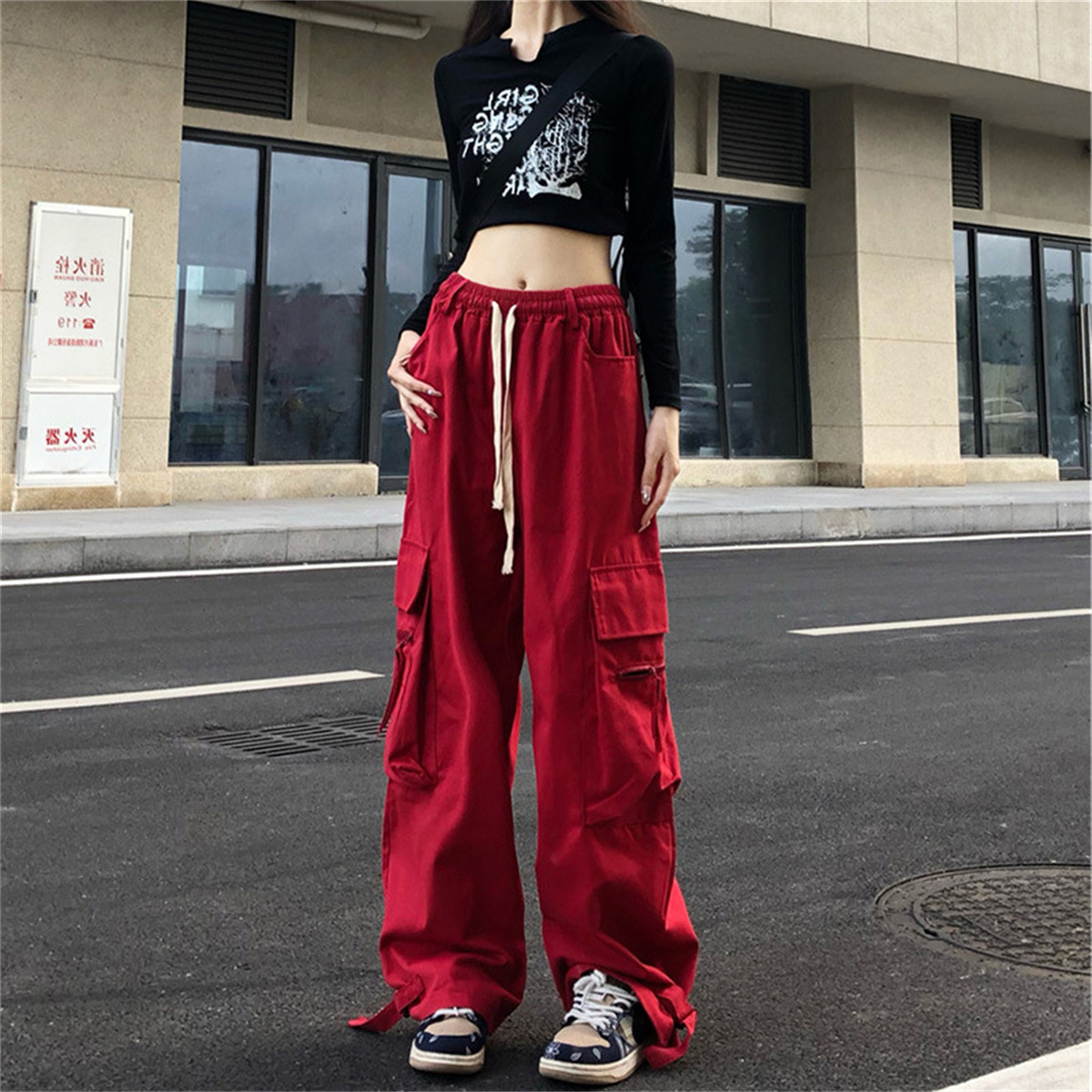 Women Shoes Joggers - Pantaloni cargo rossi Pantaloni da jogging